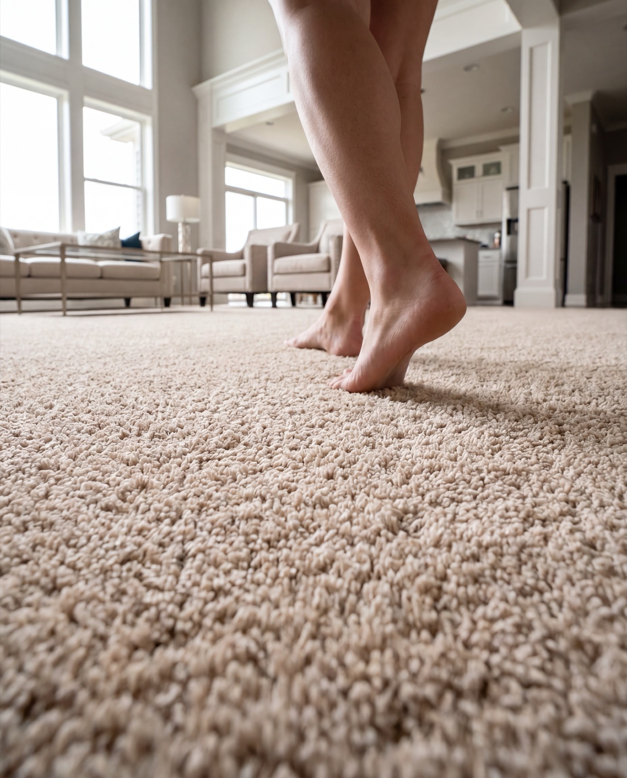 Bare feet on a soft, clean carpet