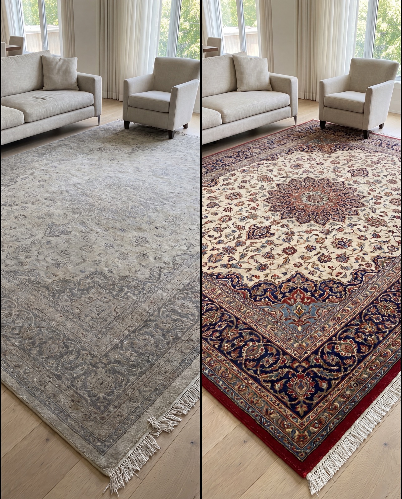 Detailed area rugs after fiber-conscious care
